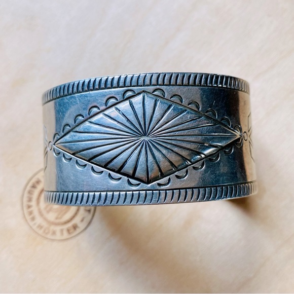 Vintage Jewelry - Vintage Navajo Nation Bell Trading Post Cuff, Wide Nickel Silver Cuff